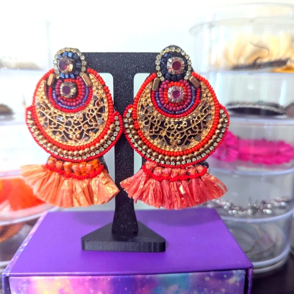 Elegant Multicolor Beaded Fringed Boho Earrings